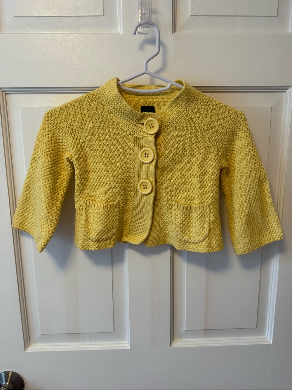 Mini Boden Yellow Knit Button-Front Jacket